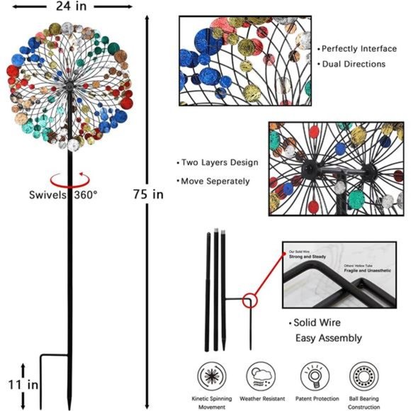 Outdoor MetalWind Sculptures Spinners Garden Décor-Wind Spinners for Yard Garden - Picture 5 of 7